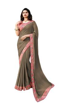 Grey printed georgette saree with blouse
