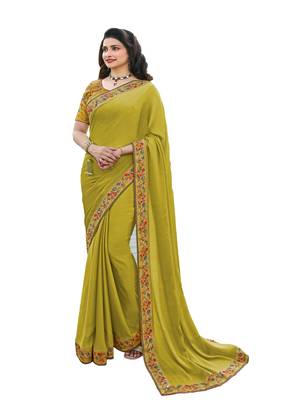 Yellow printed georgette saree with blouse 1
