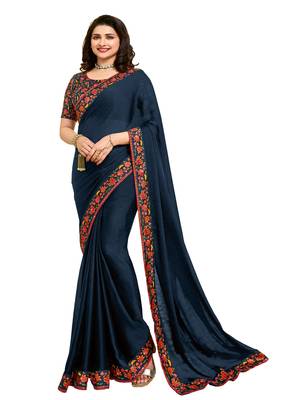 Blue printed georgette saree with blouse 1