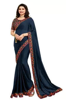 Blue printed georgette saree with blouse