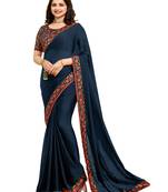 Blue printed georgette saree with blouse