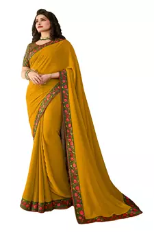 Yellow printed georgette saree with blouse