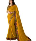 Yellow printed georgette saree with blouse