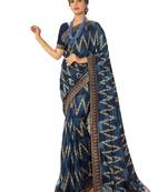 Blue printed georgette saree with blouse