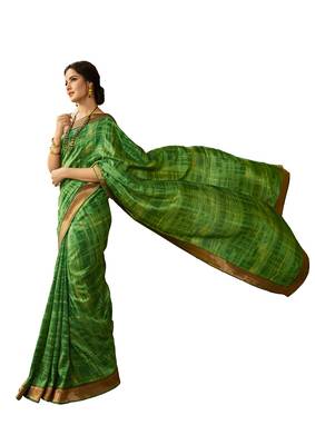 Green printed georgette saree with blouse 1