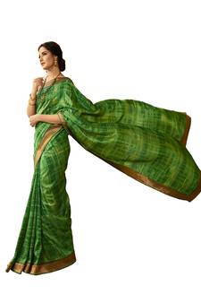 Green printed georgette saree with blouse