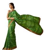 Green printed georgette saree with blouse