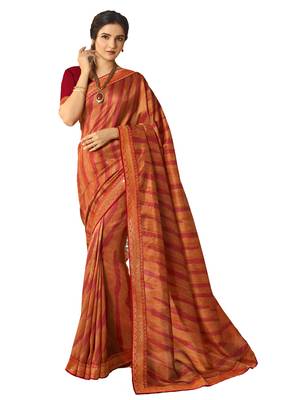 Yellow printed georgette saree with blouse 1