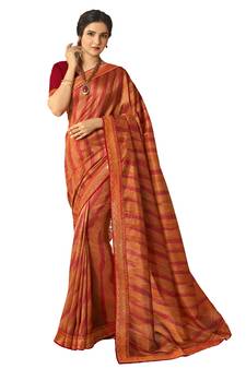 Yellow printed georgette saree with blouse