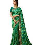 Parrot green printed georgette saree with blouse