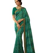 Green printed georgette saree with blouse