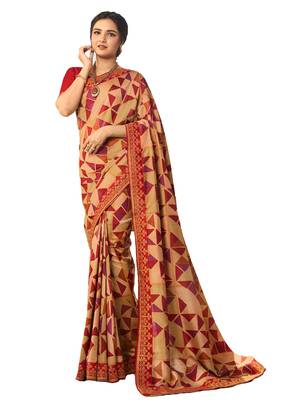 Red printed georgette saree with blouse 1