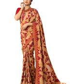 Red printed georgette saree with blouse