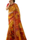 Yellow printed georgette saree with blouse