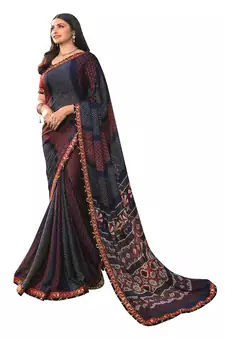 Blue printed georgette saree with blouse