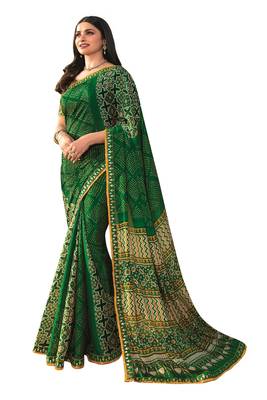 Green printed georgette saree with blouse 1