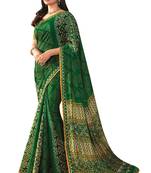 Green printed georgette saree with blouse