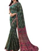 Green printed georgette saree with blouse