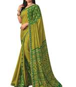Olive printed georgette saree with blouse