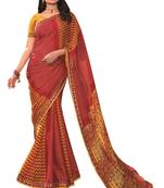 Red printed georgette saree with blouse