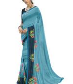 Blue printed georgette saree with blouse