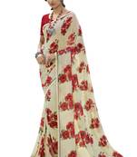 Beige printed georgette saree with blouse