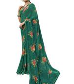 Dark green printed georgette saree with blouse
