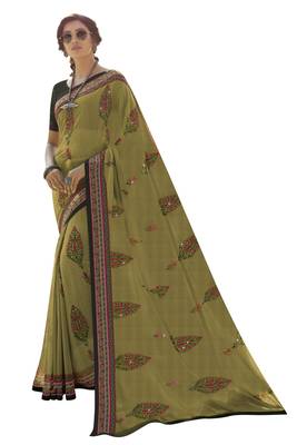 Mehendi printed georgette saree with blouse 1