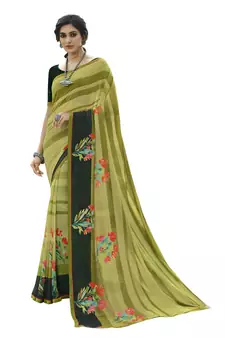 Olive printed georgette saree with blouse