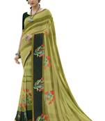 Olive printed georgette saree with blouse