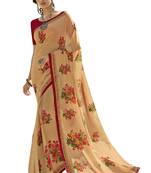Peach printed georgette saree with blouse