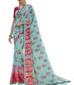 Sky blue printed georgette saree with blouse