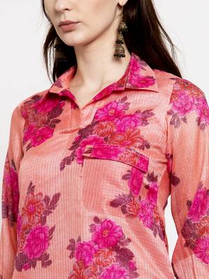 Pink printed cotton short-dresses 2