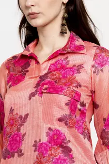 Pink printed cotton short-dresses
