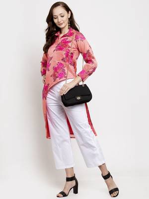 Pink printed cotton short-dresses 4