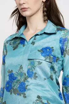 Blue printed cotton short-dresses
