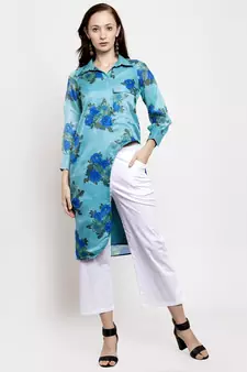 Blue printed cotton short-dresses