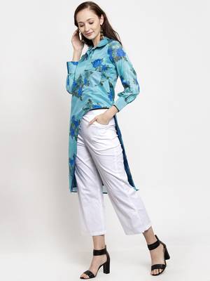 Blue printed cotton short-dresses 1