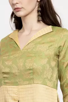 Green printed cotton long-dresses