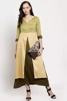 Green printed cotton long-dresses