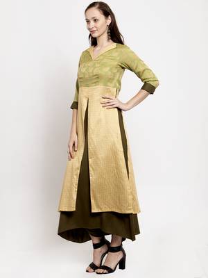 Green printed cotton long-dresses 1