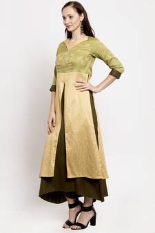 Green printed cotton long-dresses