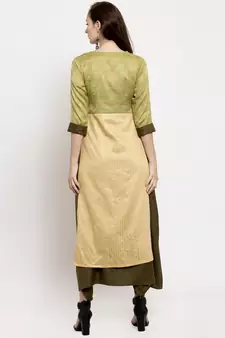 Green printed cotton long-dresses