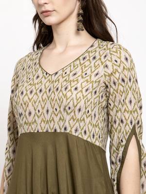 Beige printed viscose rayon long-dresses 2