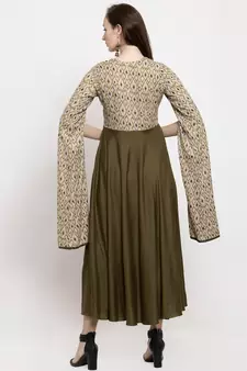 Beige printed viscose rayon long-dresses