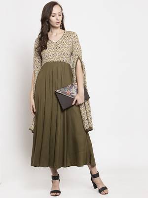 Beige printed viscose rayon long-dresses 4