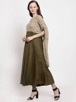 Beige printed viscose rayon long-dresses 1