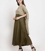 Beige printed viscose rayon long-dresses