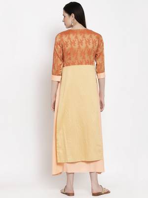 Gold printed cotton long-dresses 3