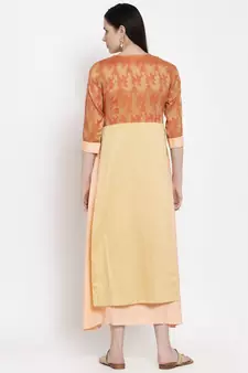 Gold printed cotton long-dresses